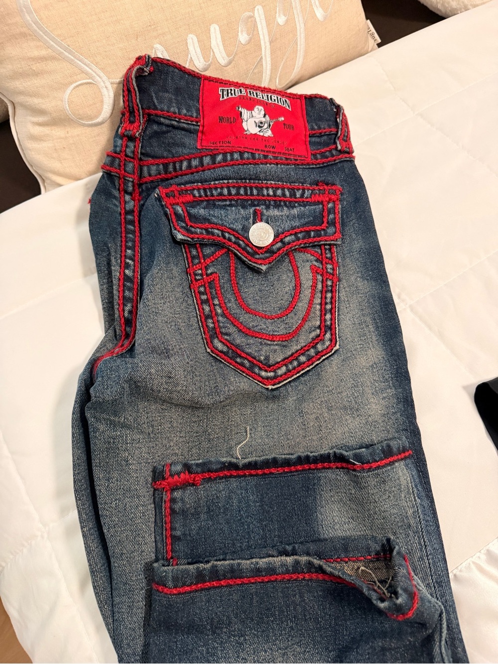 True Religion Dark Blue Jeans with Red Stitching